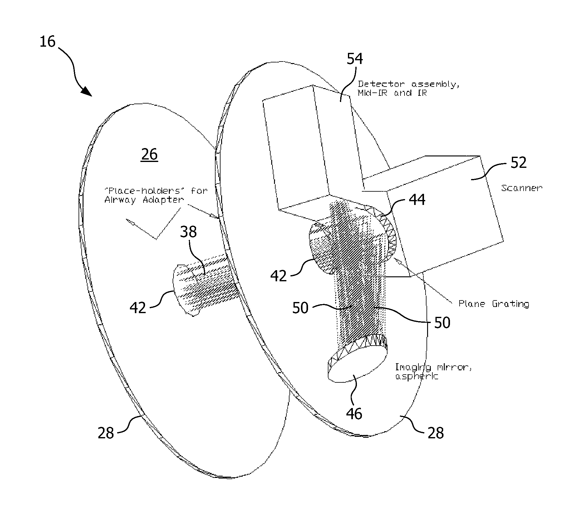 Gas measurement module for use in therapeutic settings comprising reflective scanning microspectrometer