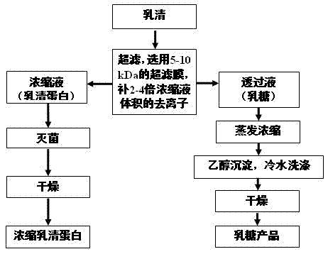 Method for preparing whey protein powder (WPC) and lactose powder simultaneously by whey