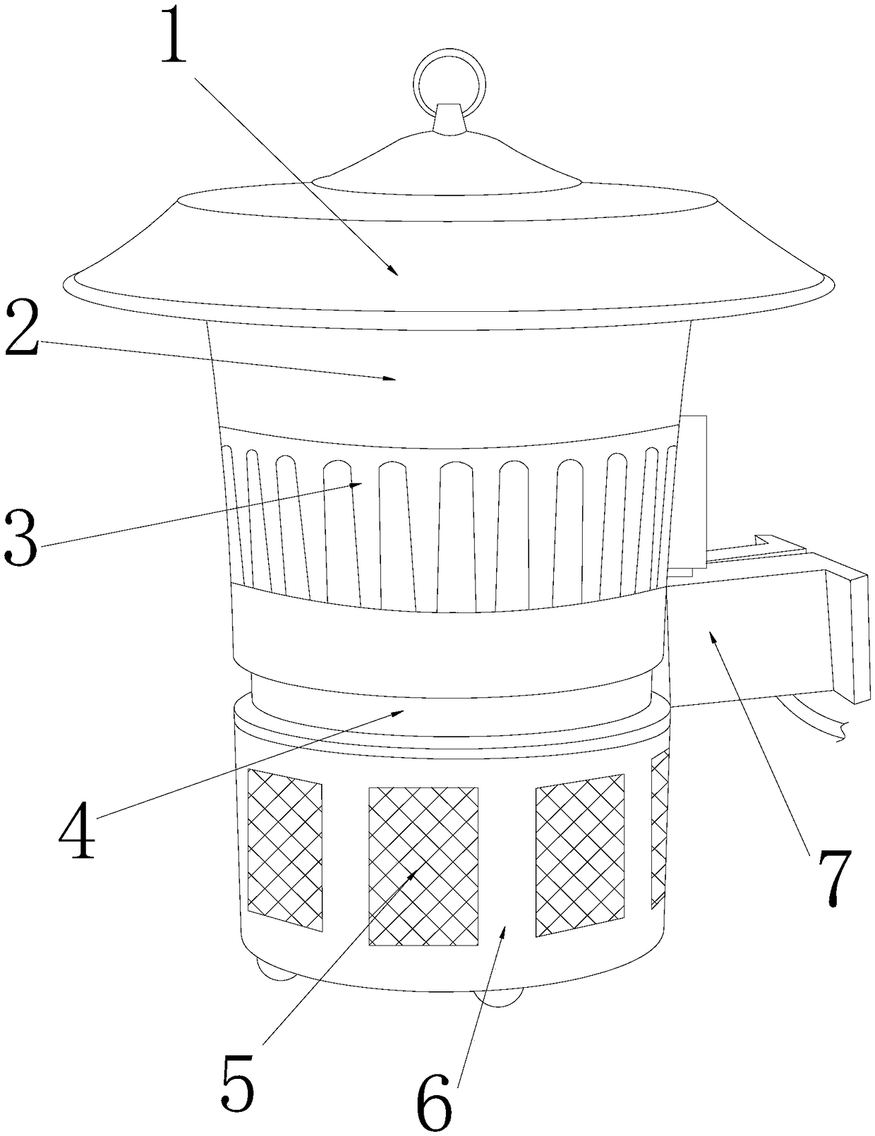 Insecticidal lamp high-voltage grid structure with layering screen with hooks for scraping off insects