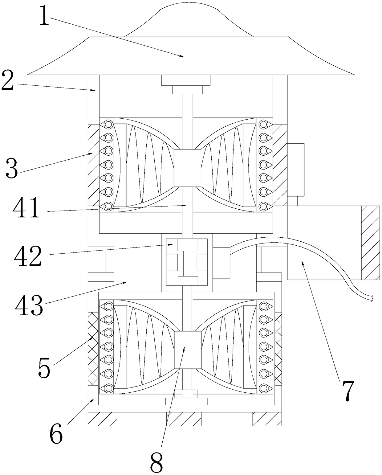 Insecticidal lamp high-voltage grid structure with layering screen with hooks for scraping off insects