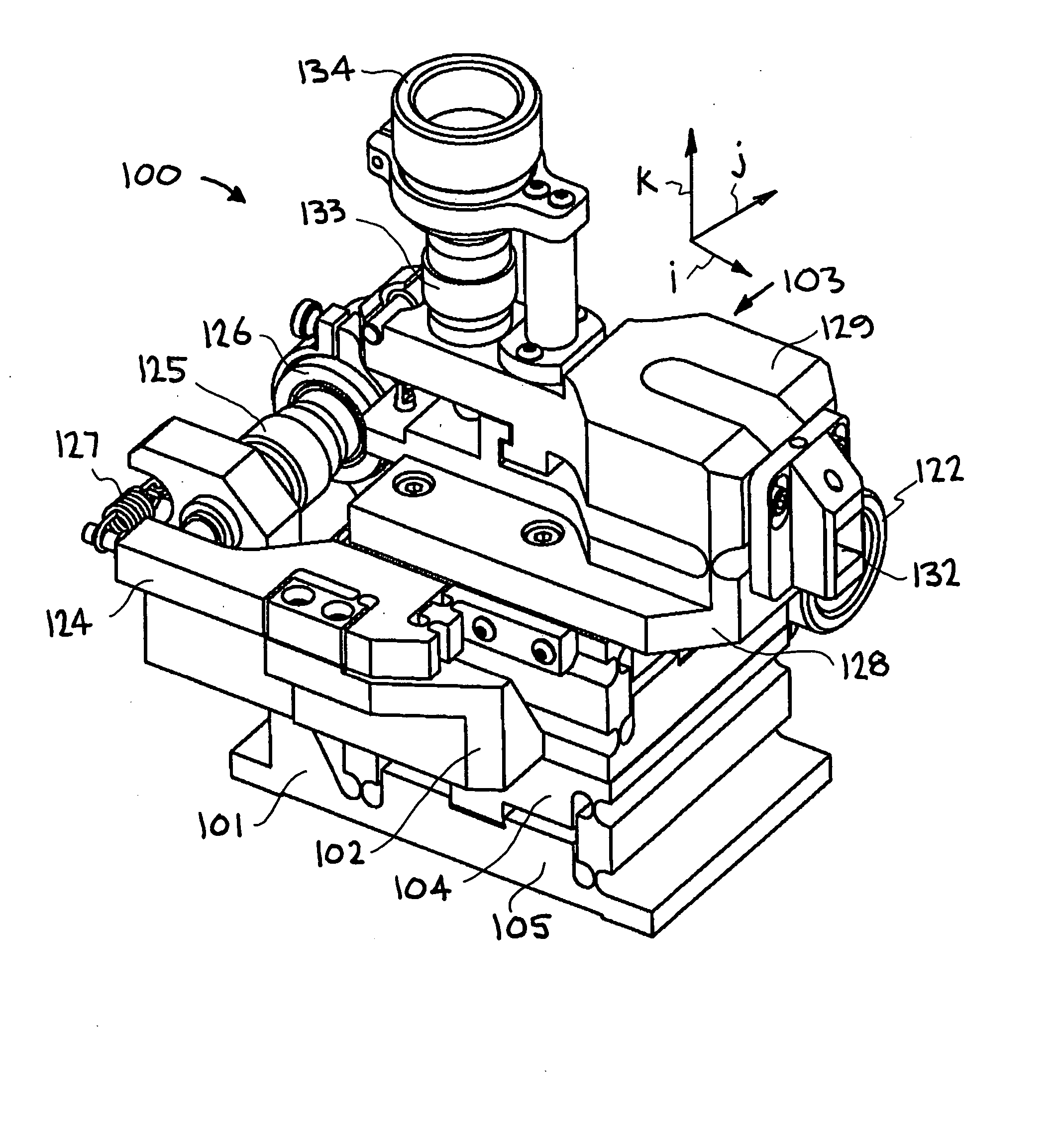 Precision tool holder with flexure-adjusted, three degrees of freedom for a four-axis lathe