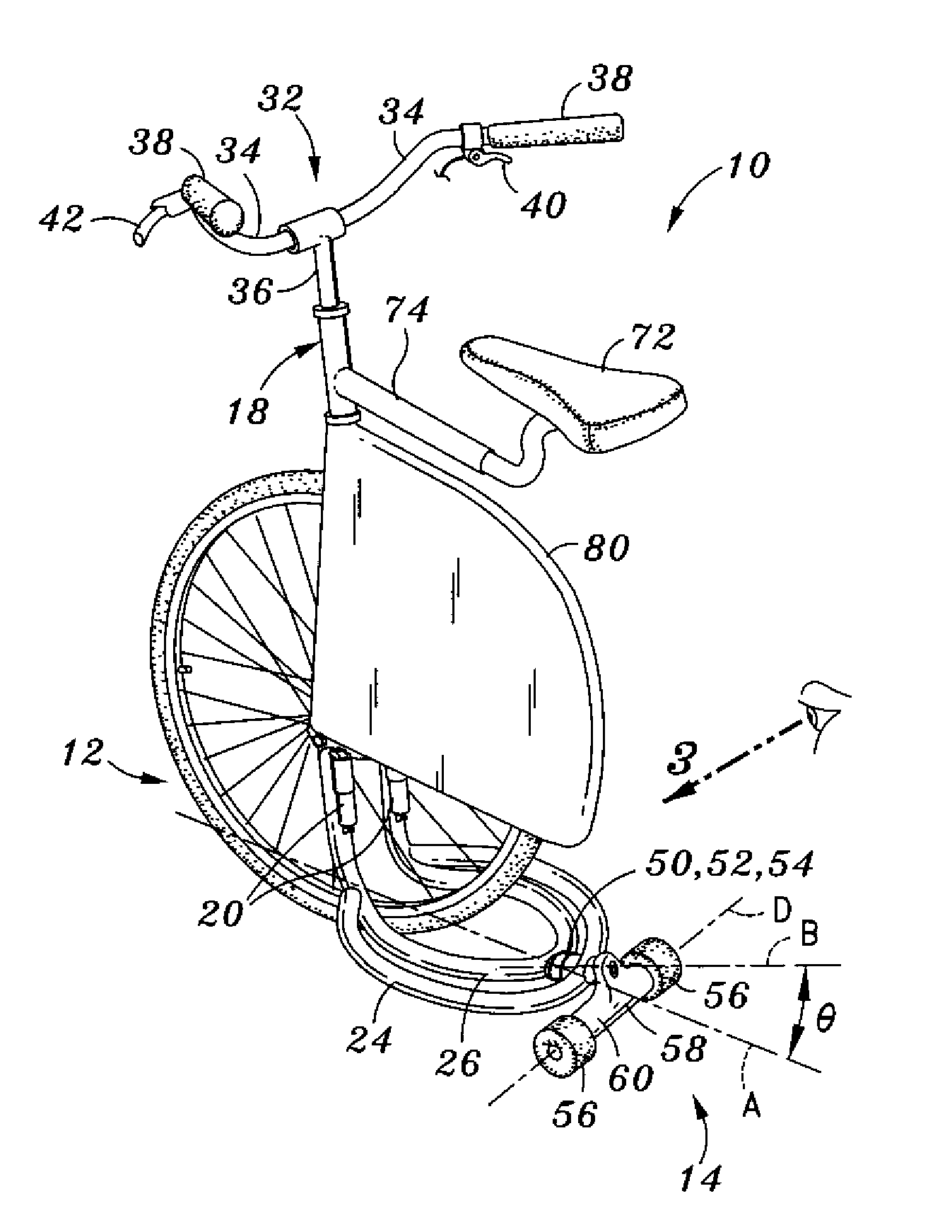 Three-wheeled rear-steering scooter