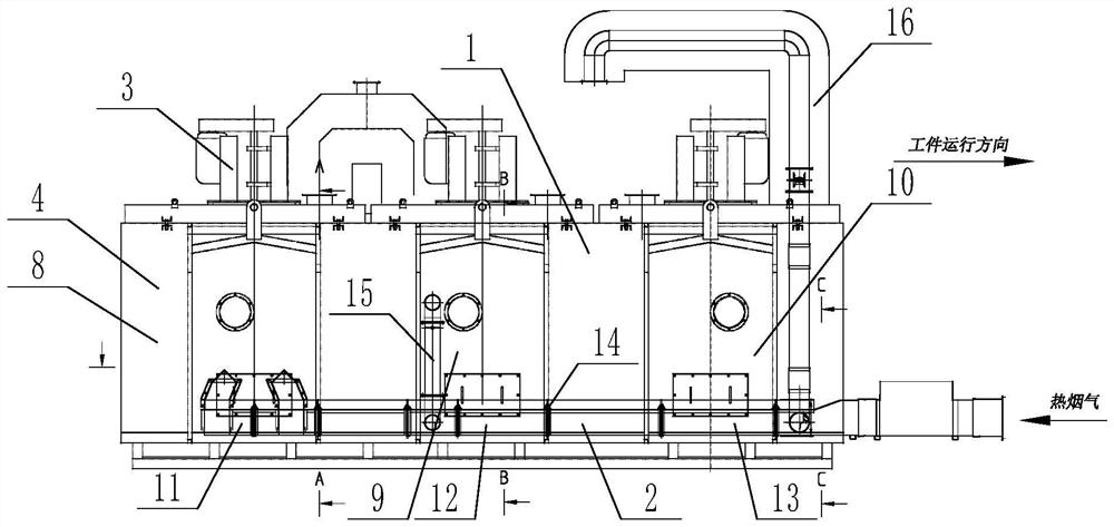 Through type heat recovery drying furnace device for gas waste heat of brazing furnace