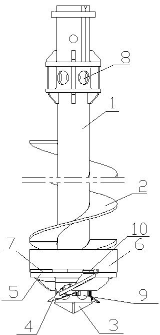 Auger bit with openable bottom baffle