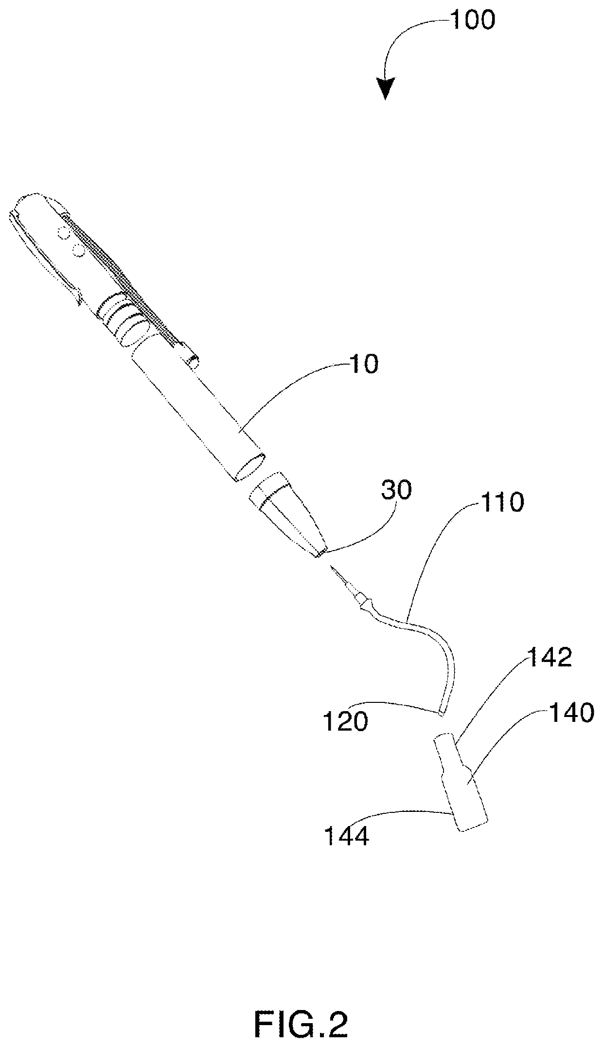 Writing instrument having an elongated tip with a curvature system