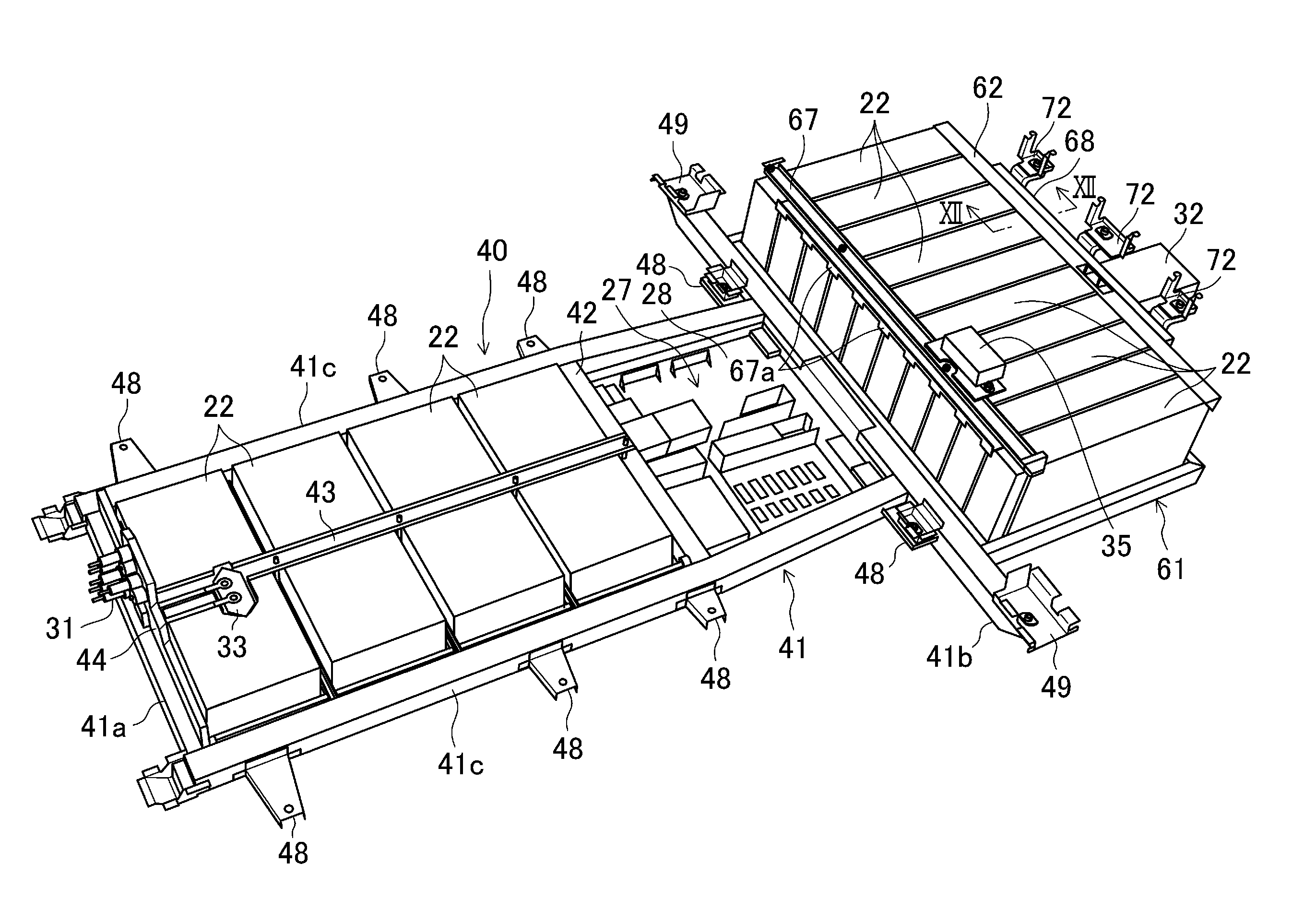 Battery mounting structure of electromotive vehicle