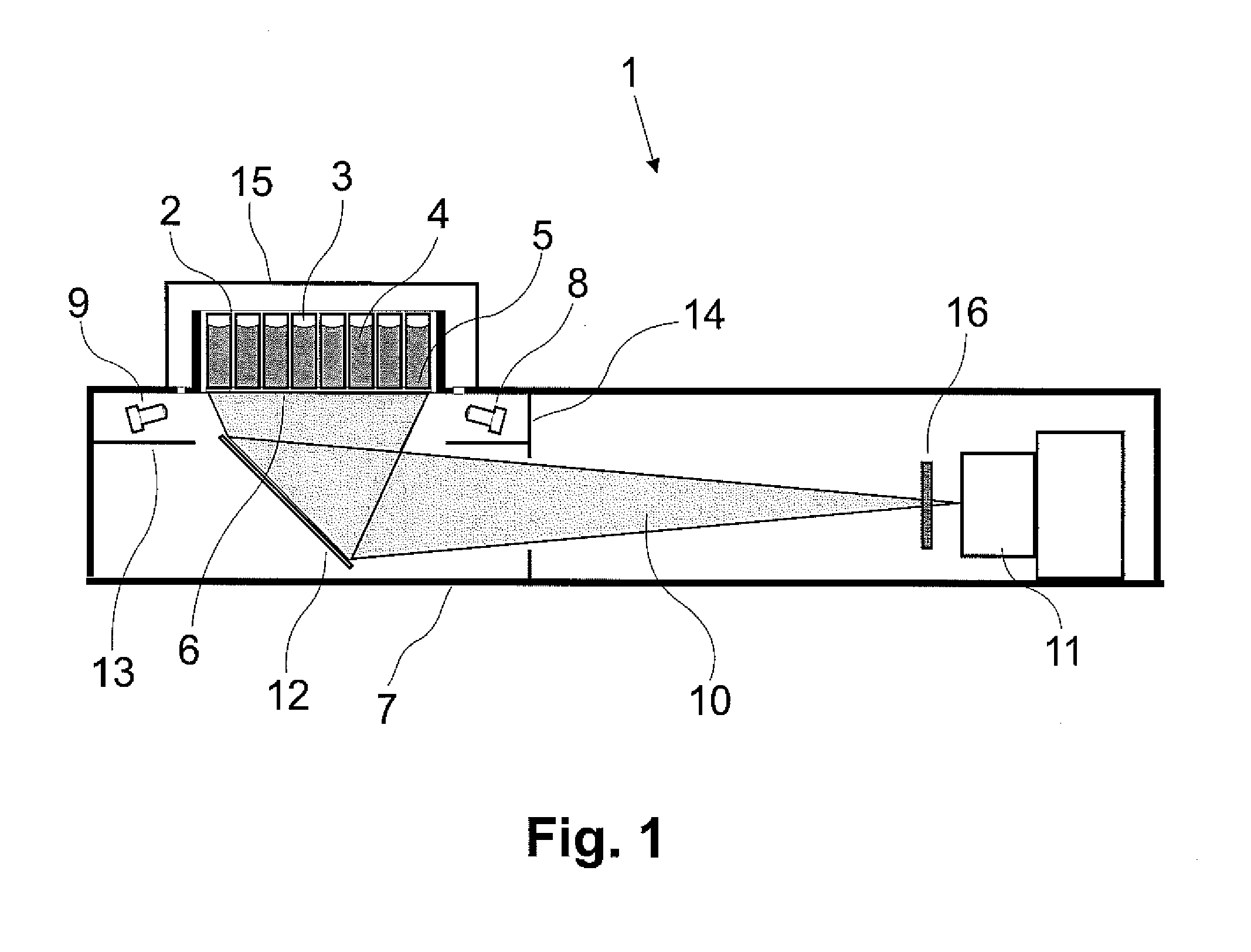 Nephelometry method and apparatus for determining the concentration of suspended particles in an array of sample containers
