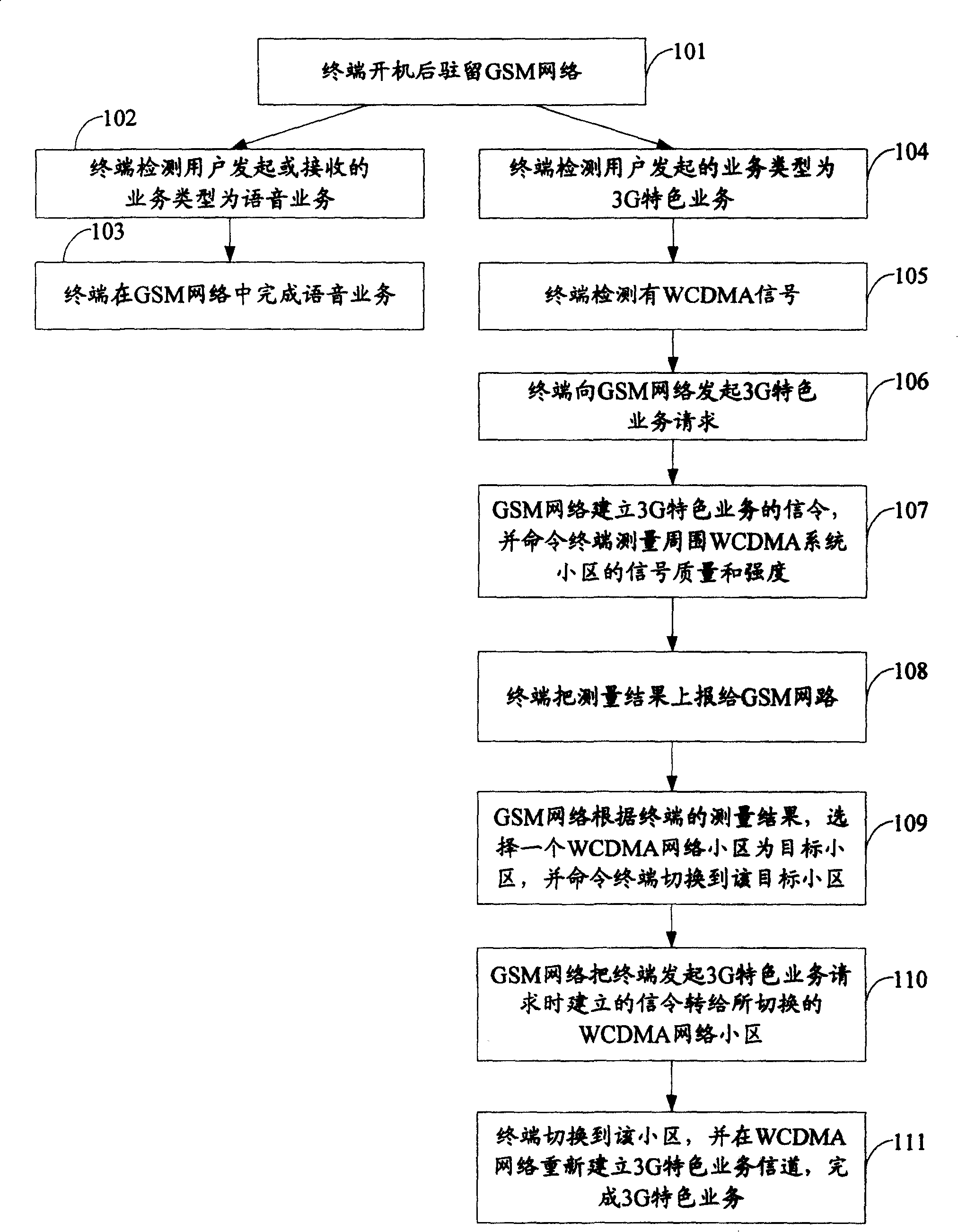 Method and terminal for realizing business in GSM and 3G network coexisted network