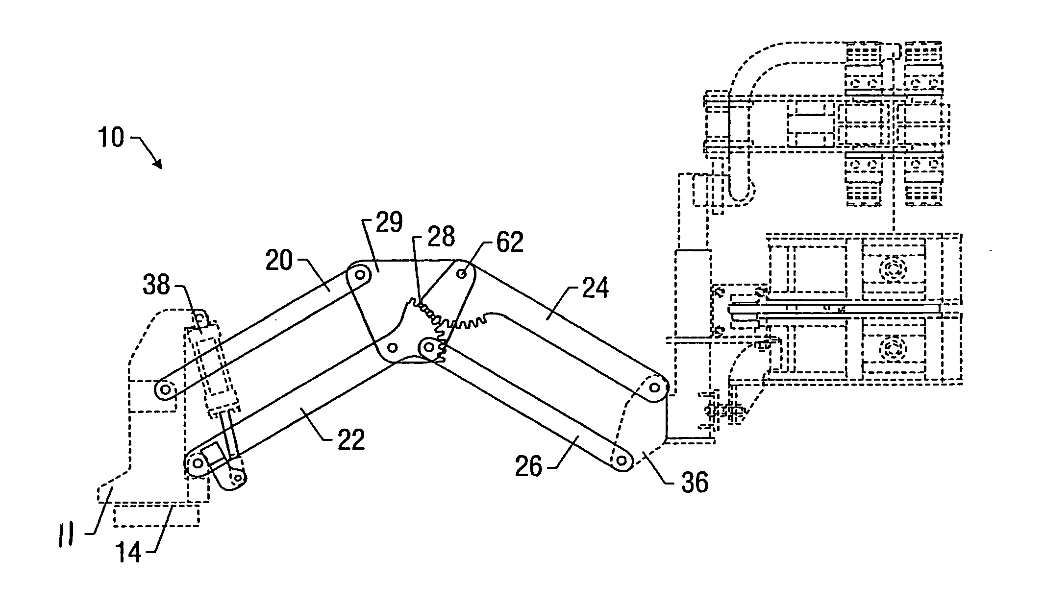 Automated arm for positioning of drilling tools such as an iron roughneck