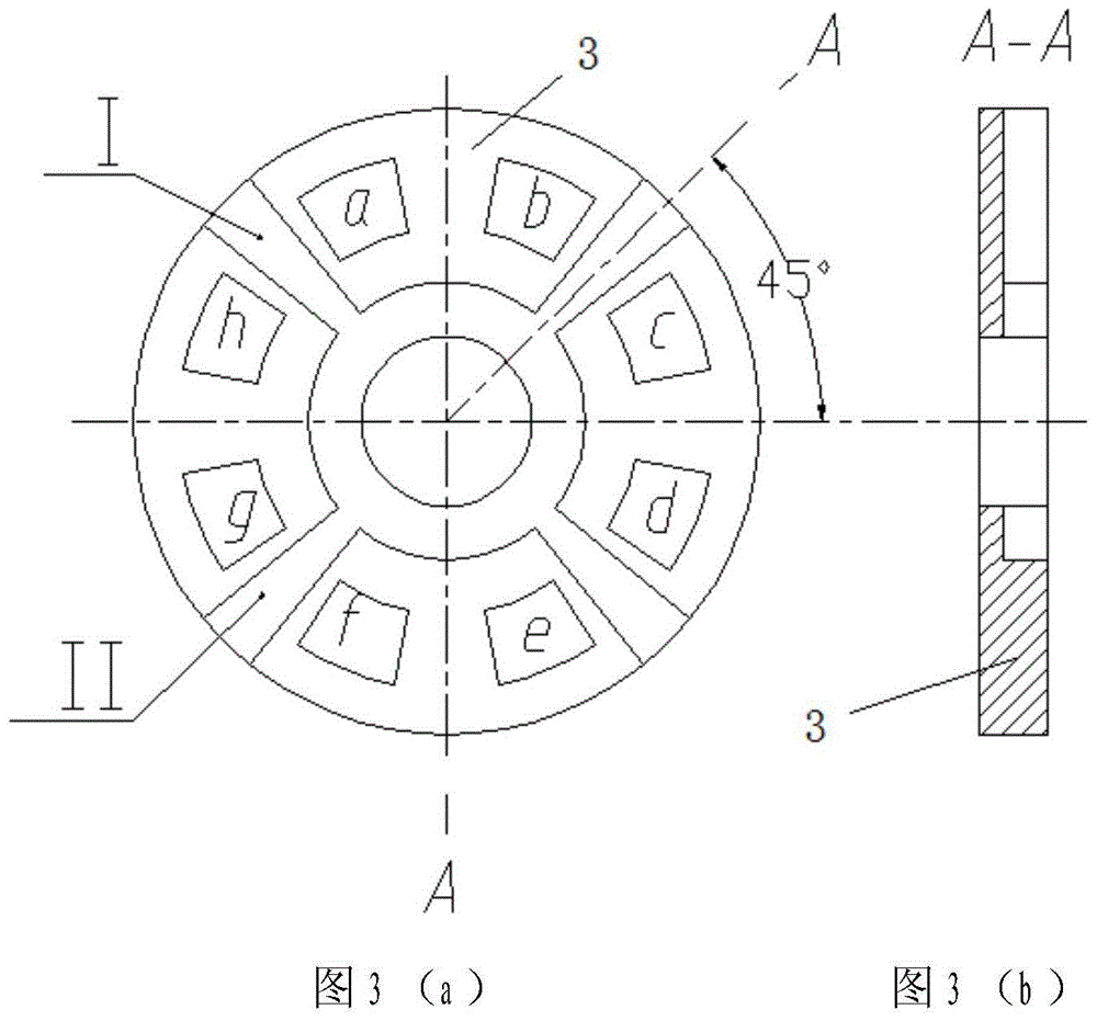 A double-sided plate-type three-position four-way rotary valve with adjustable flow