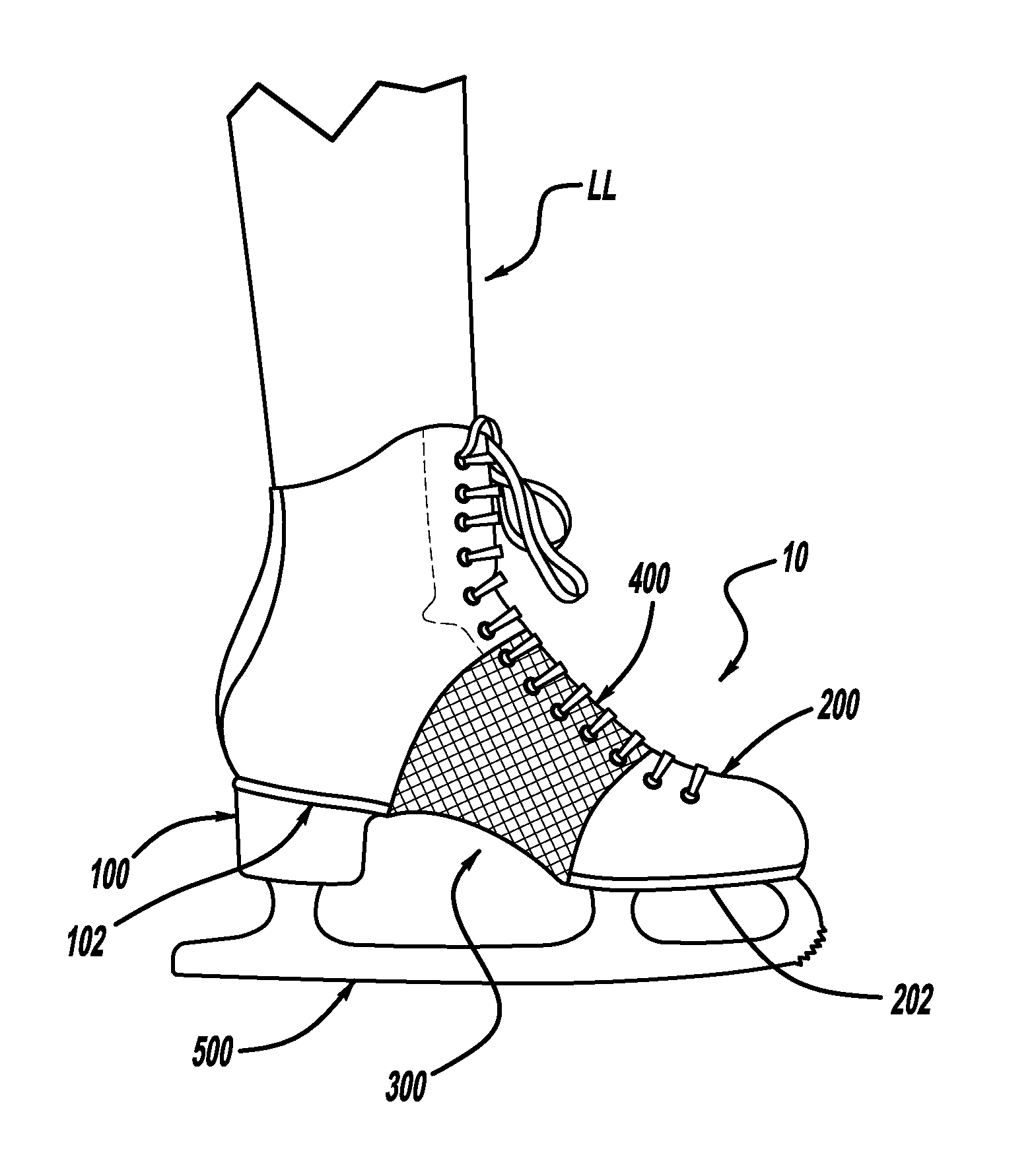 Skate boot with flexble midfoot section