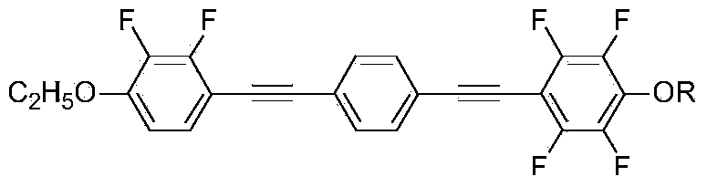 Fluorine-containing diphenyldiacetylene nematic negative liquid crystal, synthesis method and application