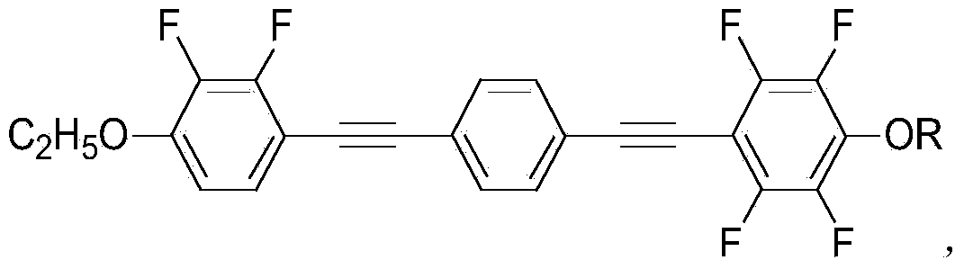 Fluorine-containing diphenyldiacetylene nematic negative liquid crystal, synthesis method and application