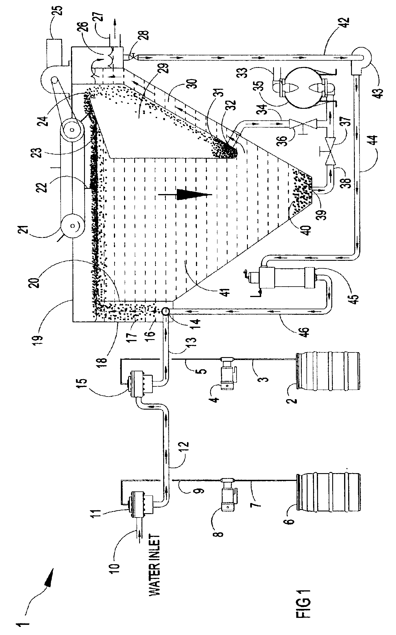 Apparatus for the separation of solids from liquids by dissolved gas floatation