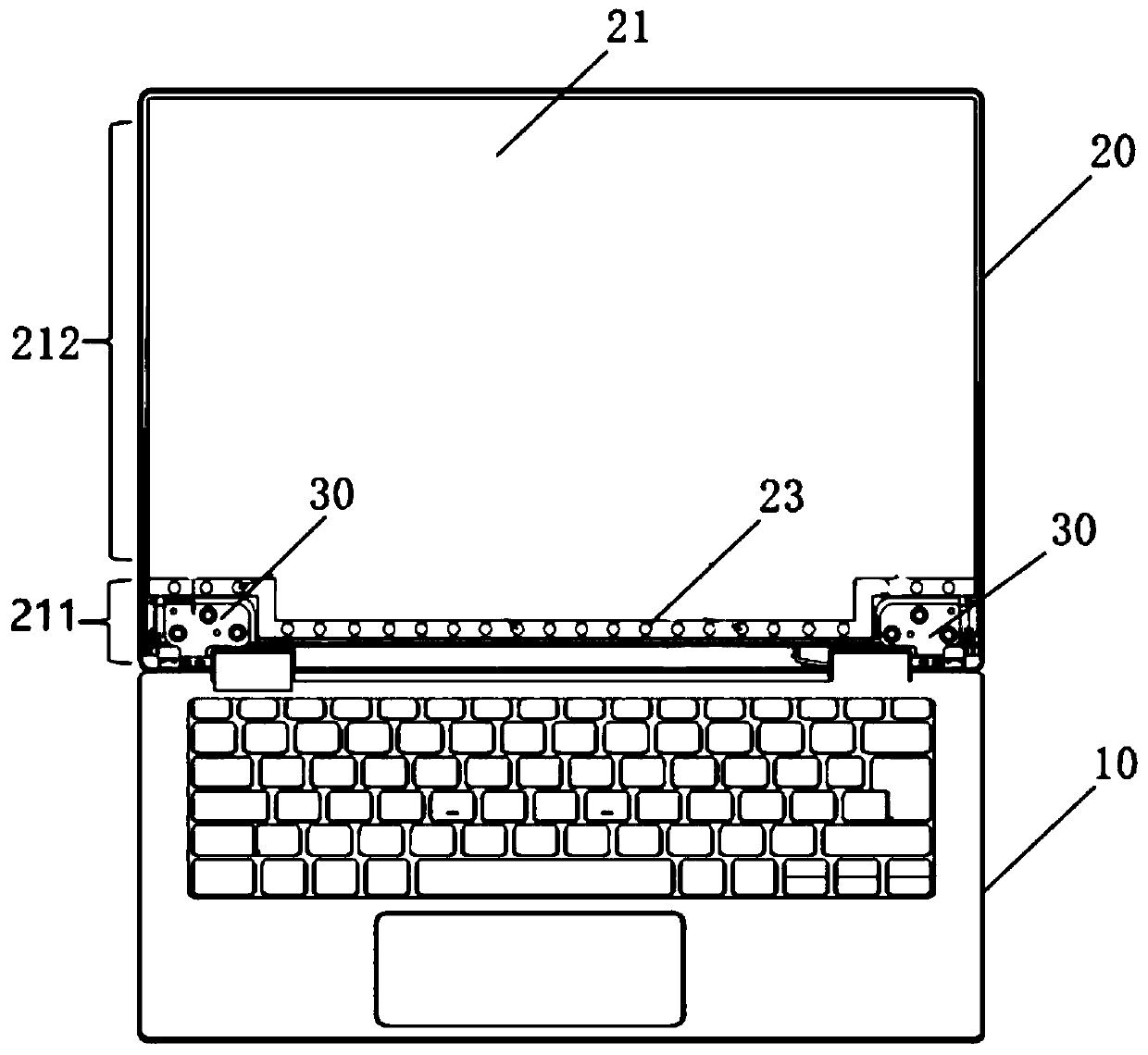 Full-screen notebook computer and interface display method thereof