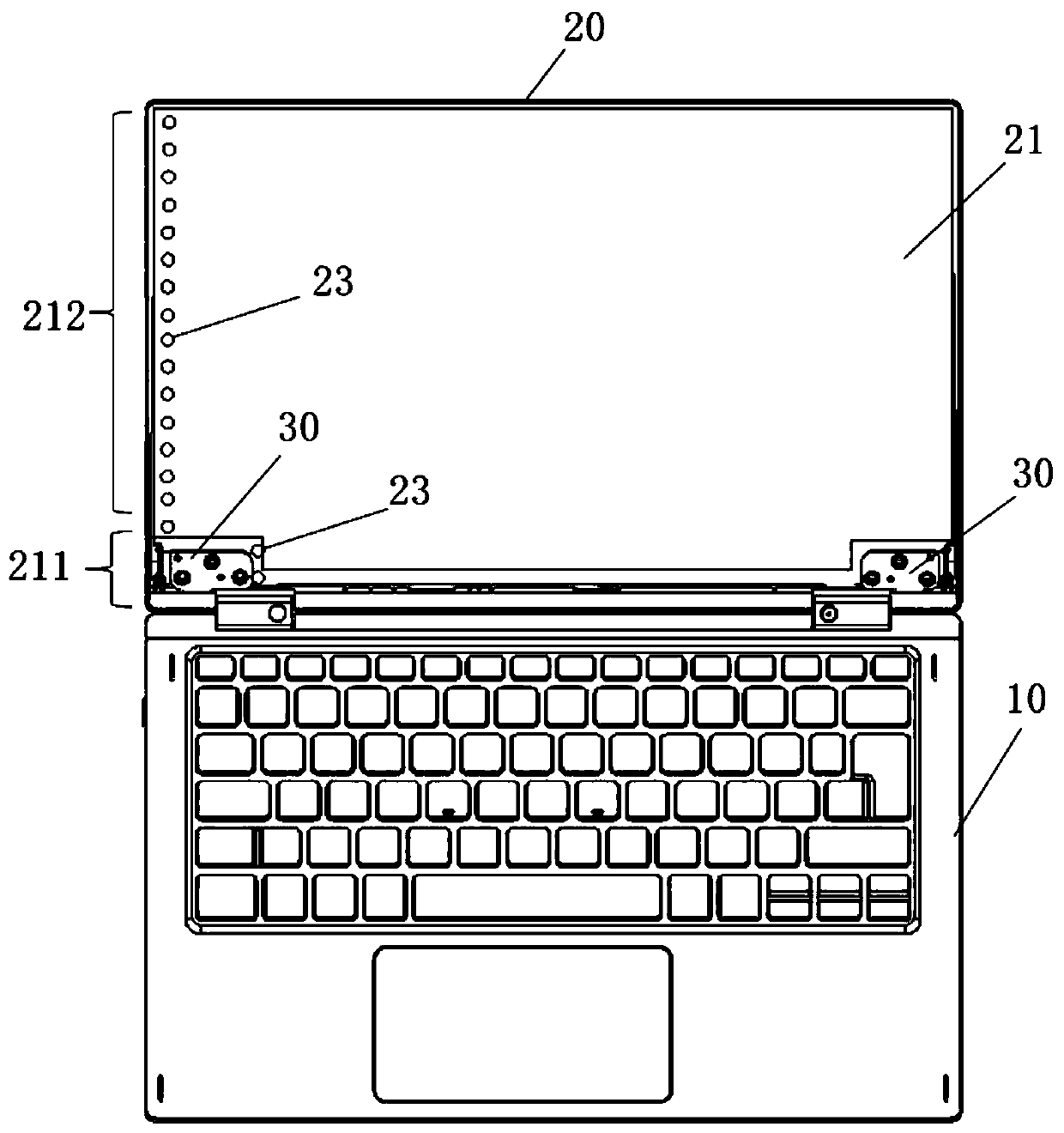 Full-screen notebook computer and interface display method thereof