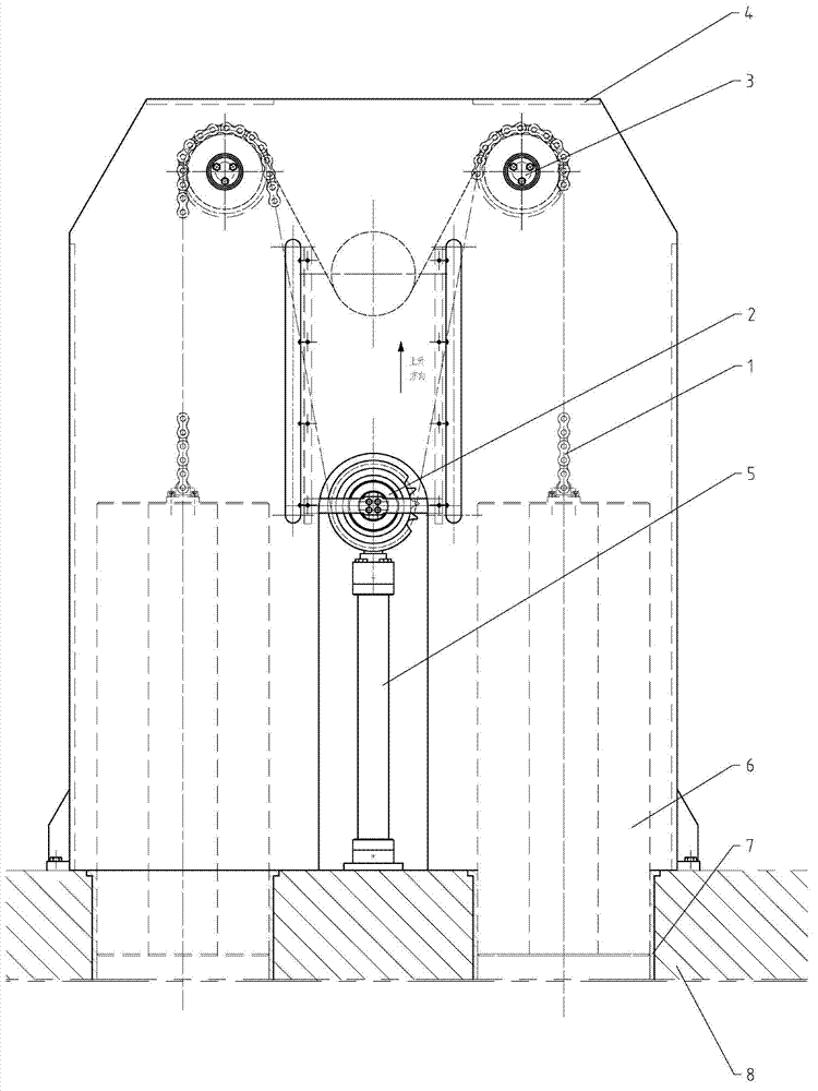 Stretcher leveler chain drive lifting pin mechanism with guiding