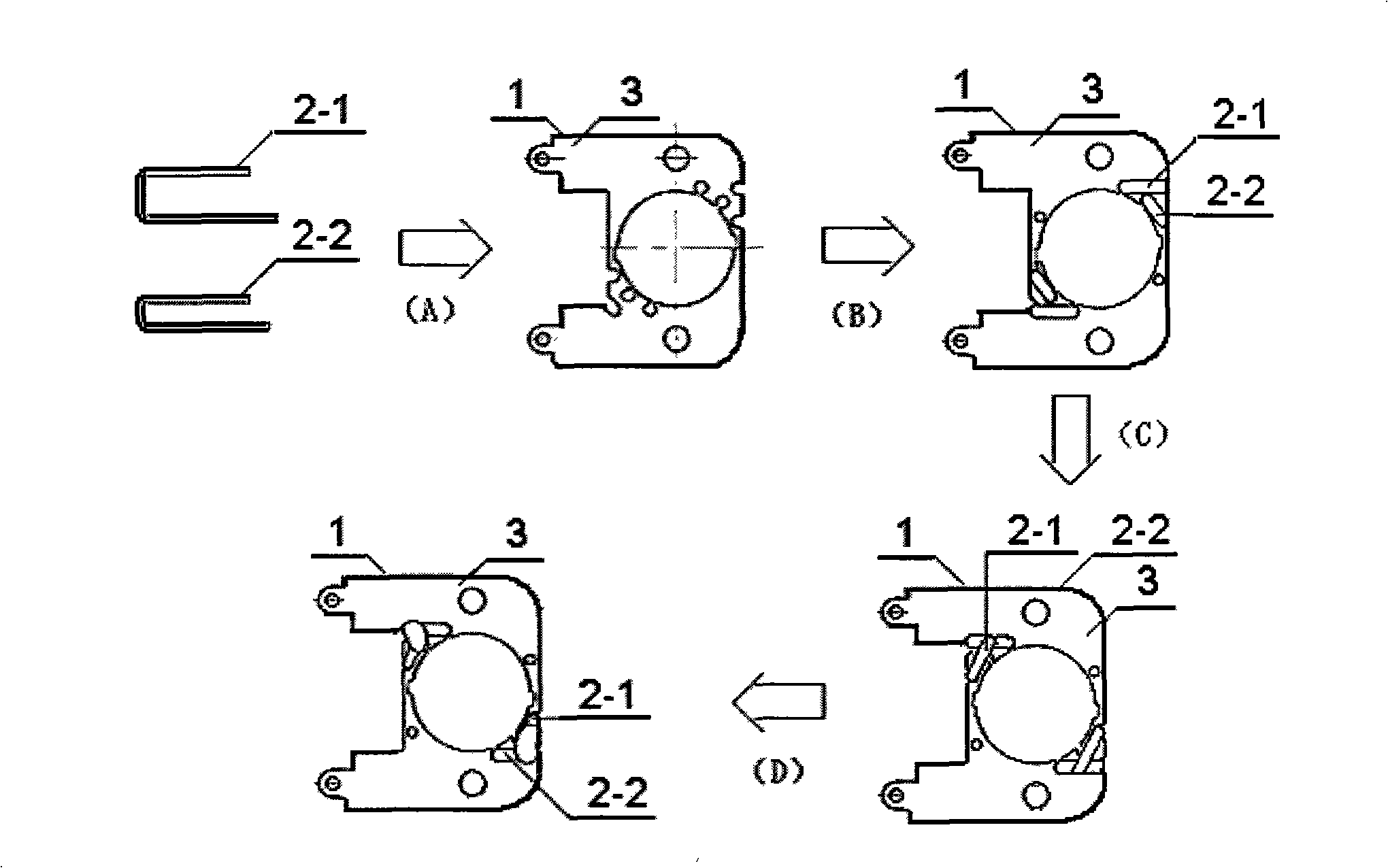 Technology and device for simplifying short circuit loop setup in cover pole electromotor stator manufacturing
