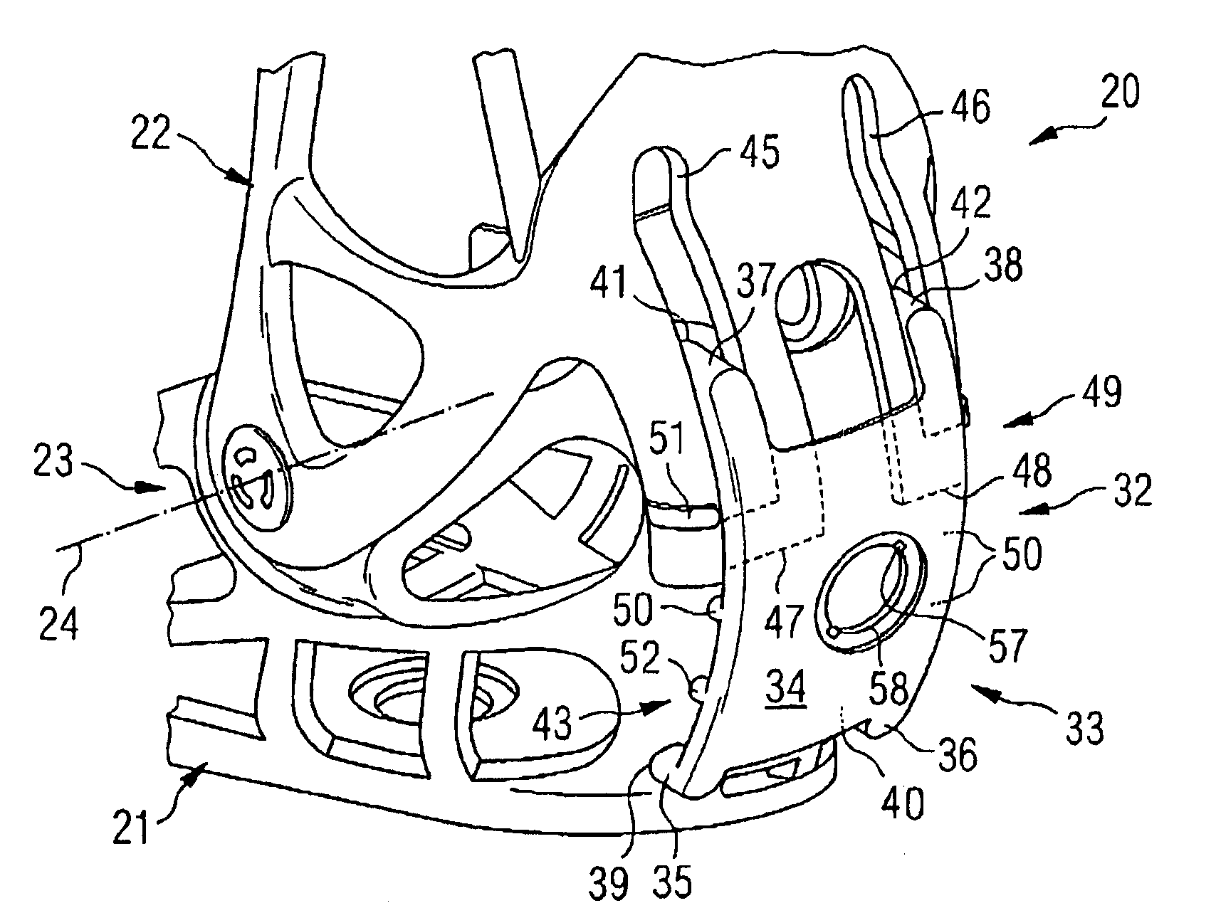 Casing structure for fixing and containing shank