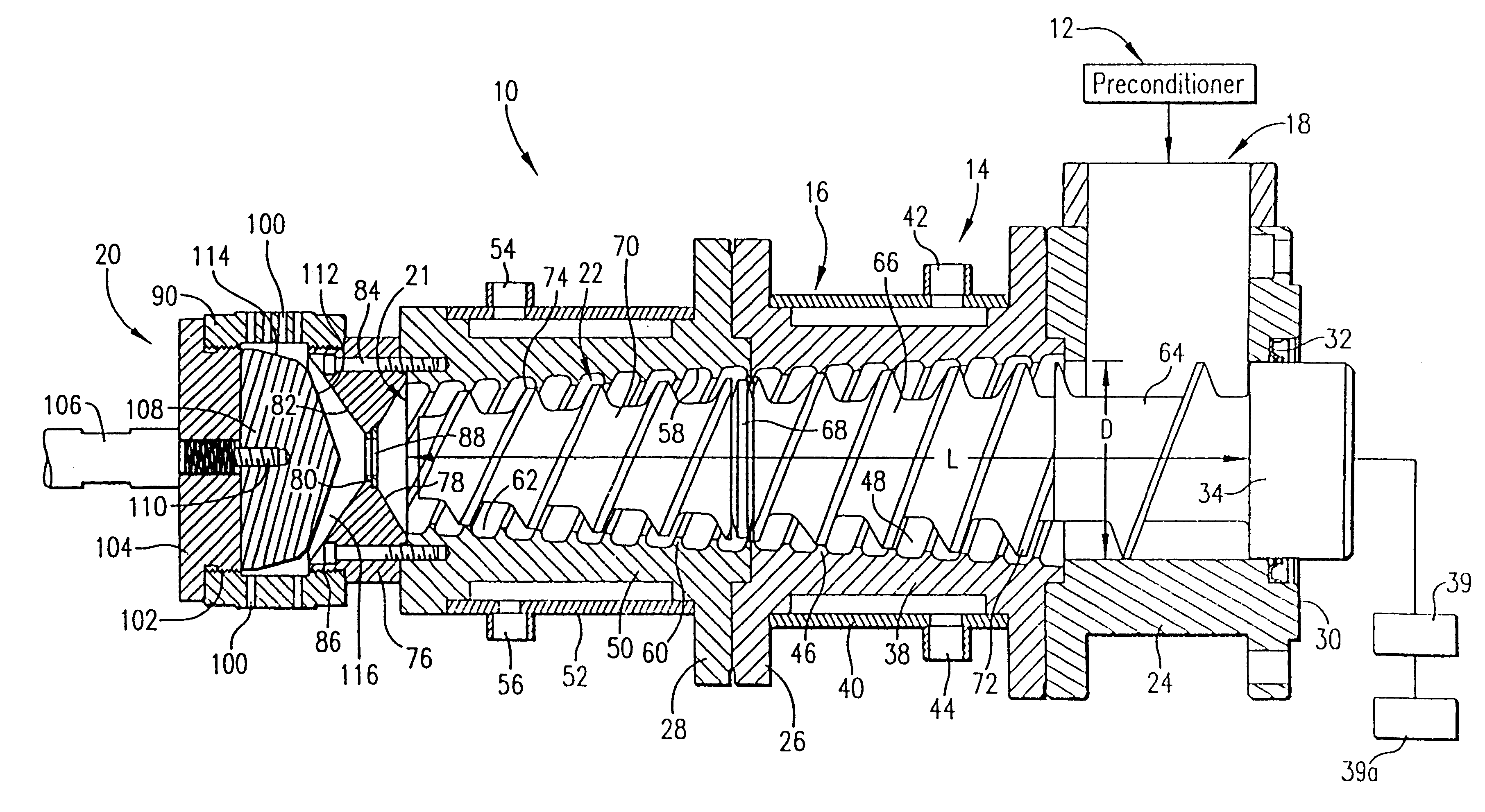 Short length tapered extrusion cooking apparatus having peripheral die