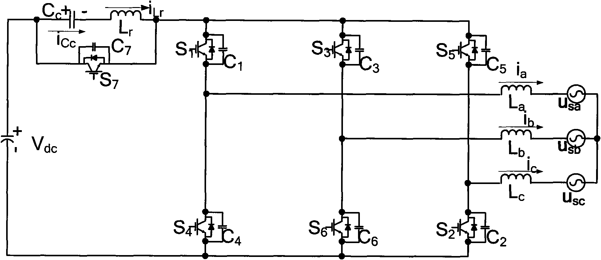Minimum-voltage, active-clamp and three-phase grid-connected inverter