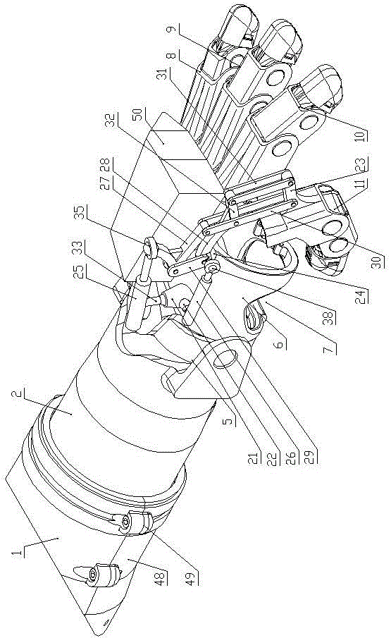 Four-finger exoskeleton bending and grabbing power mechanism of hand pressure reduction machine exoskeleton device