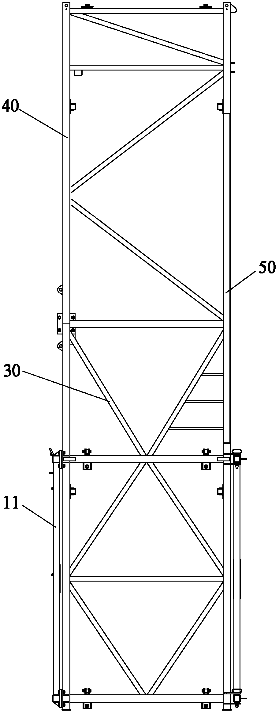 Tower crane climbing frame and tower crane comprising same