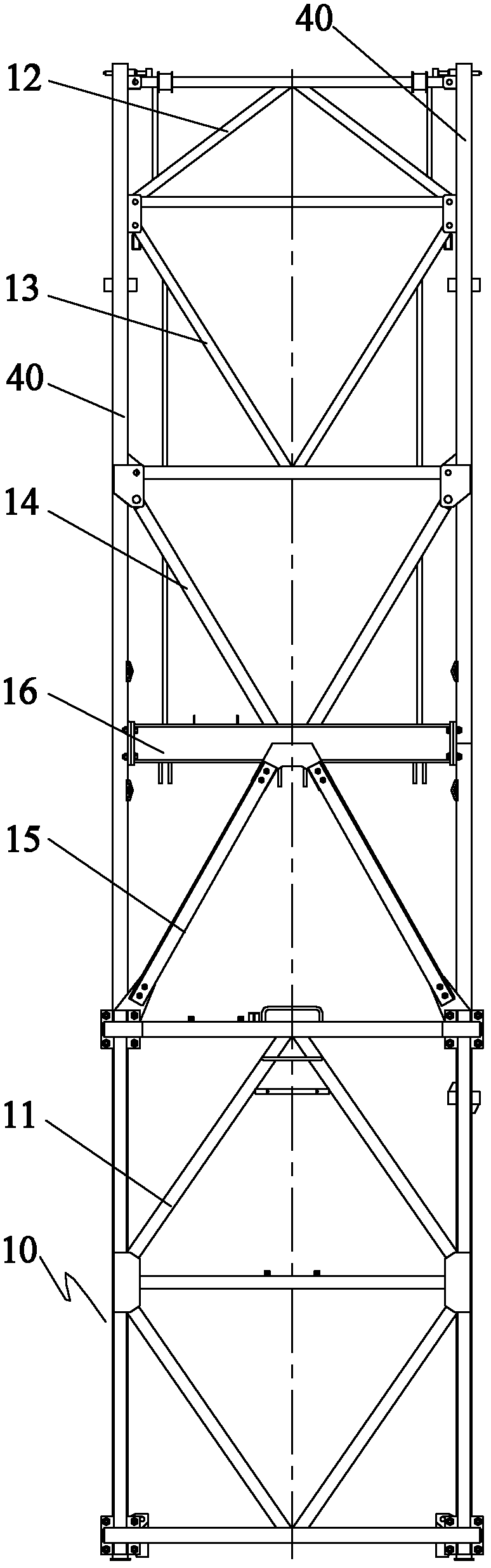 Tower crane climbing frame and tower crane comprising same