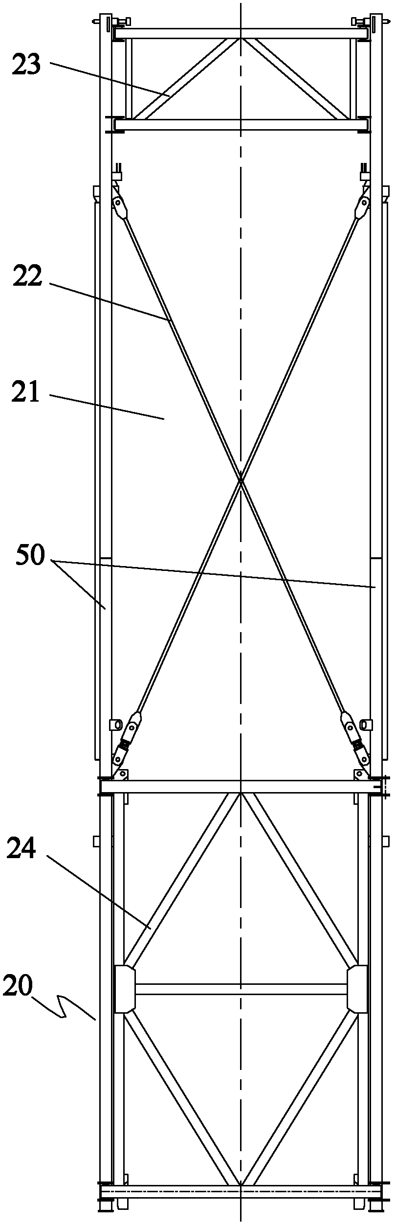 Tower crane climbing frame and tower crane comprising same