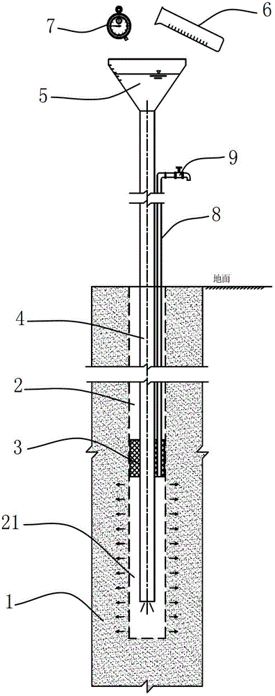 Method and device for in-situ penetration test by means of water injection under drilling pressure