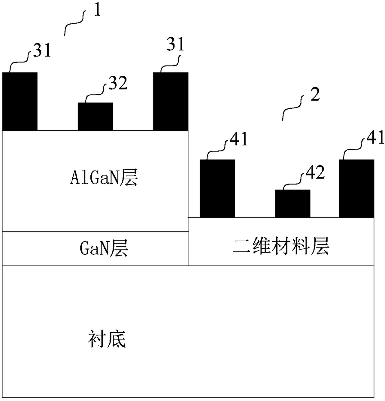 Semiconductor and two-dimensional material combined power device and preparation method thereof