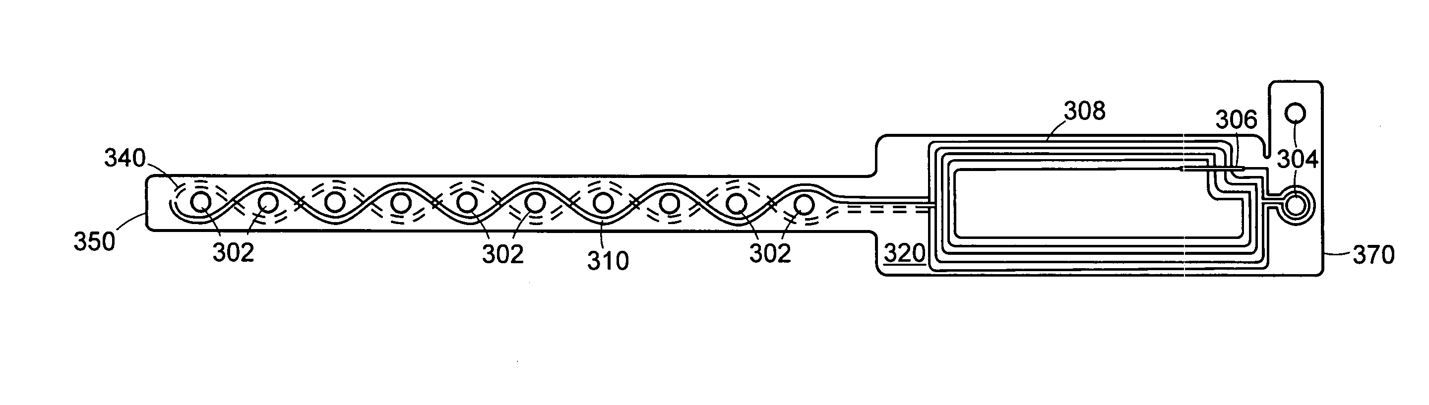 Identification band using serpentine paths to detect tampering