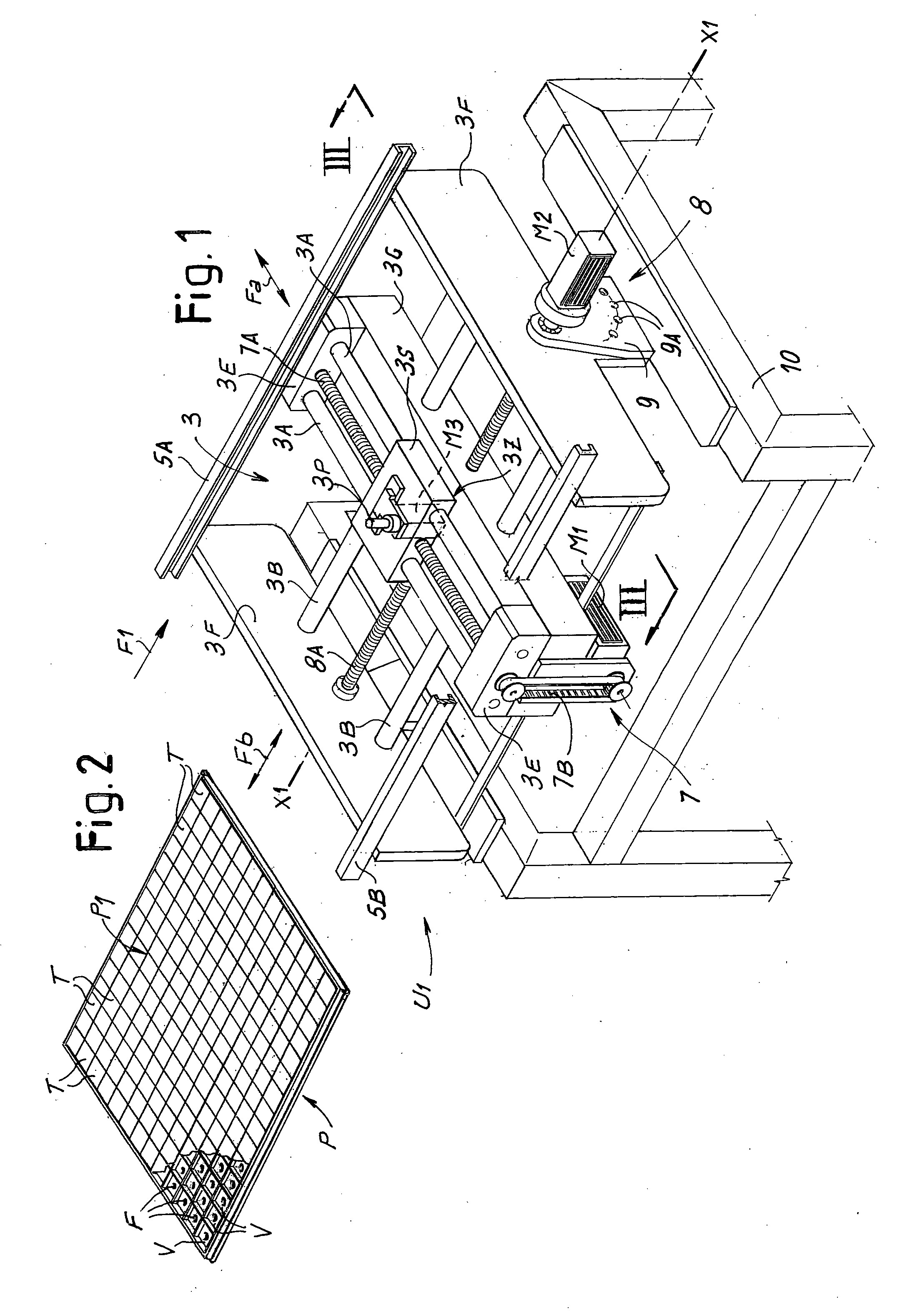 Machine and a method for filling containment panels with tiles to form mosaic patterns