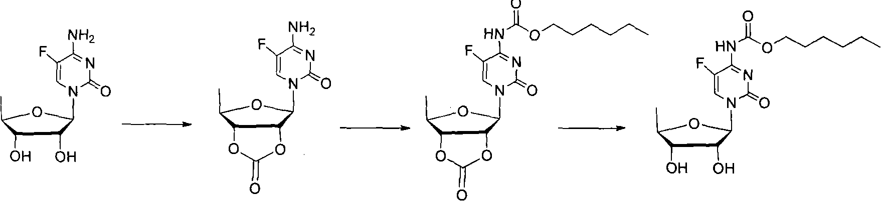 Synthesis method of antineoplastic medicine capecitabine