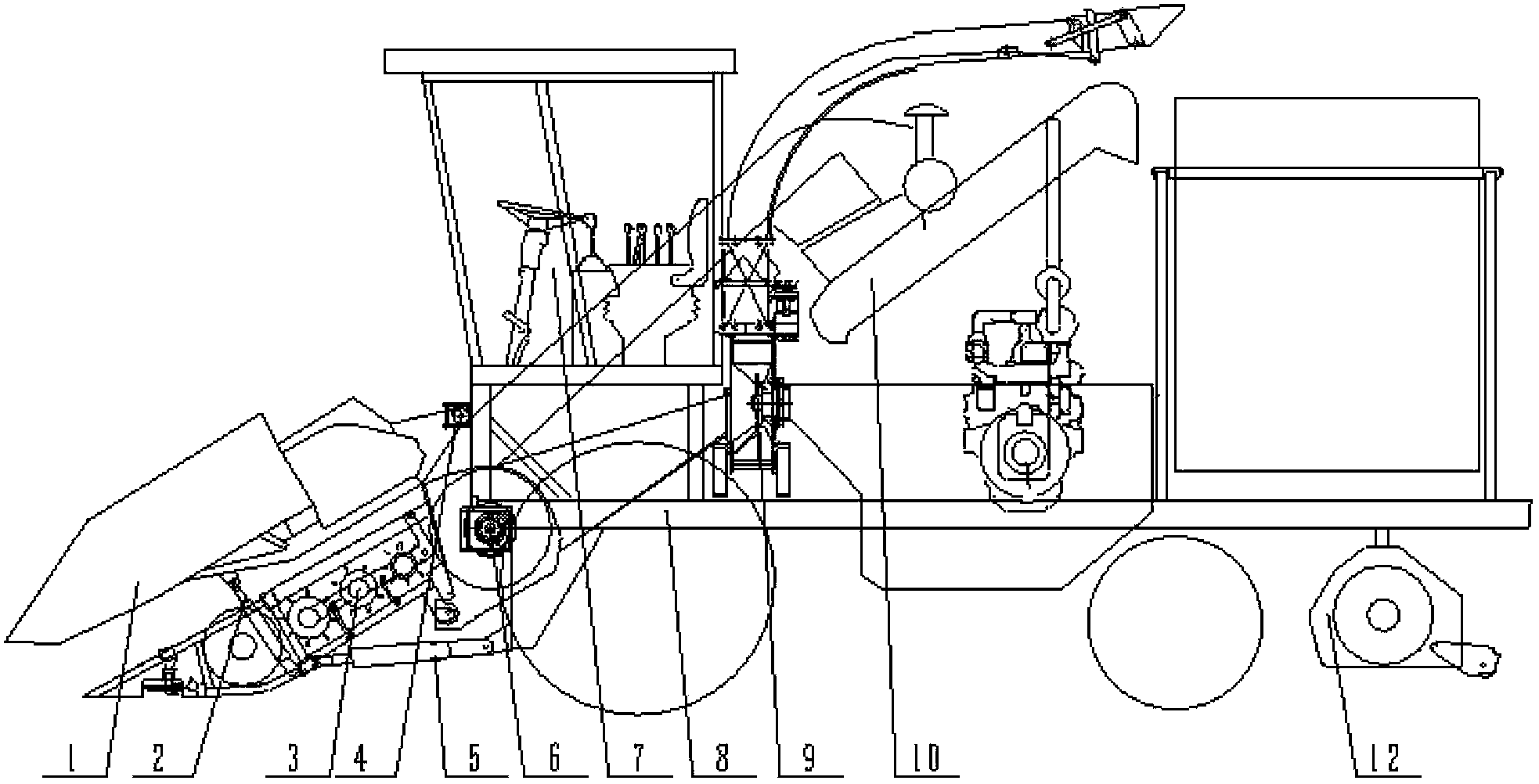 Small and medium size self-propelled corncob-stem both-gaining corn combine harvester