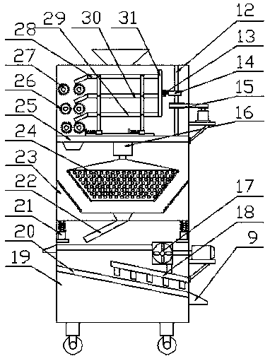 Multi-stage shell breaking device for screening peanuts