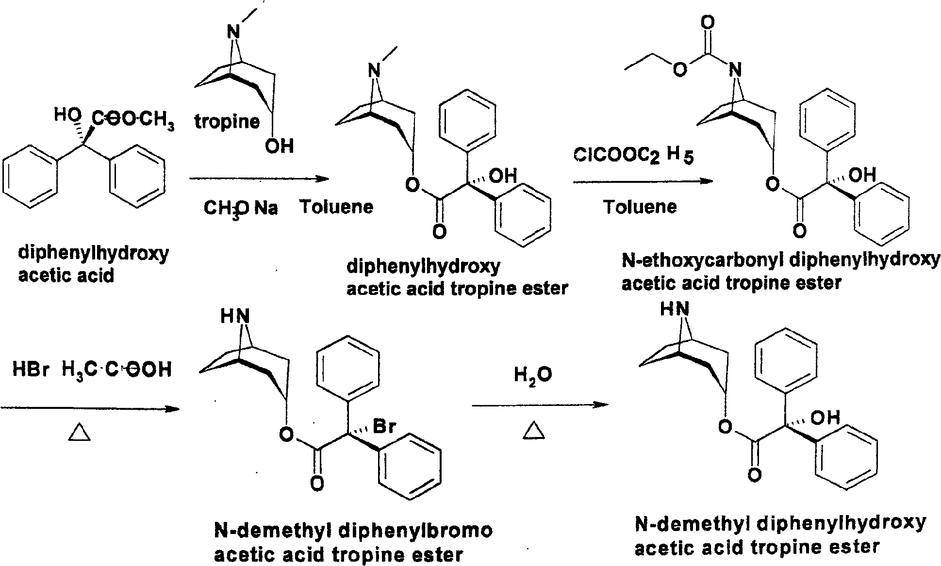 Method for preparing 2-hydroxyl-2,2-diphenyl acetic acid-3alpha-(8-azabicyclo[3,2,1]-3-octyl ester