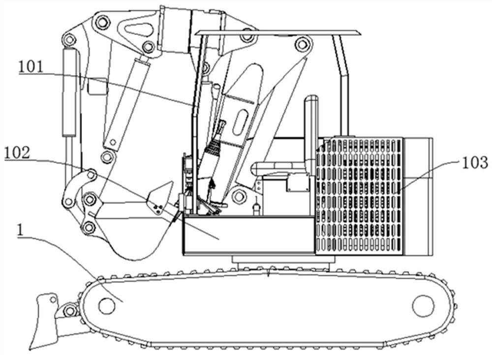 A cooling device for an underground crawler-type four-wheel drive excavator