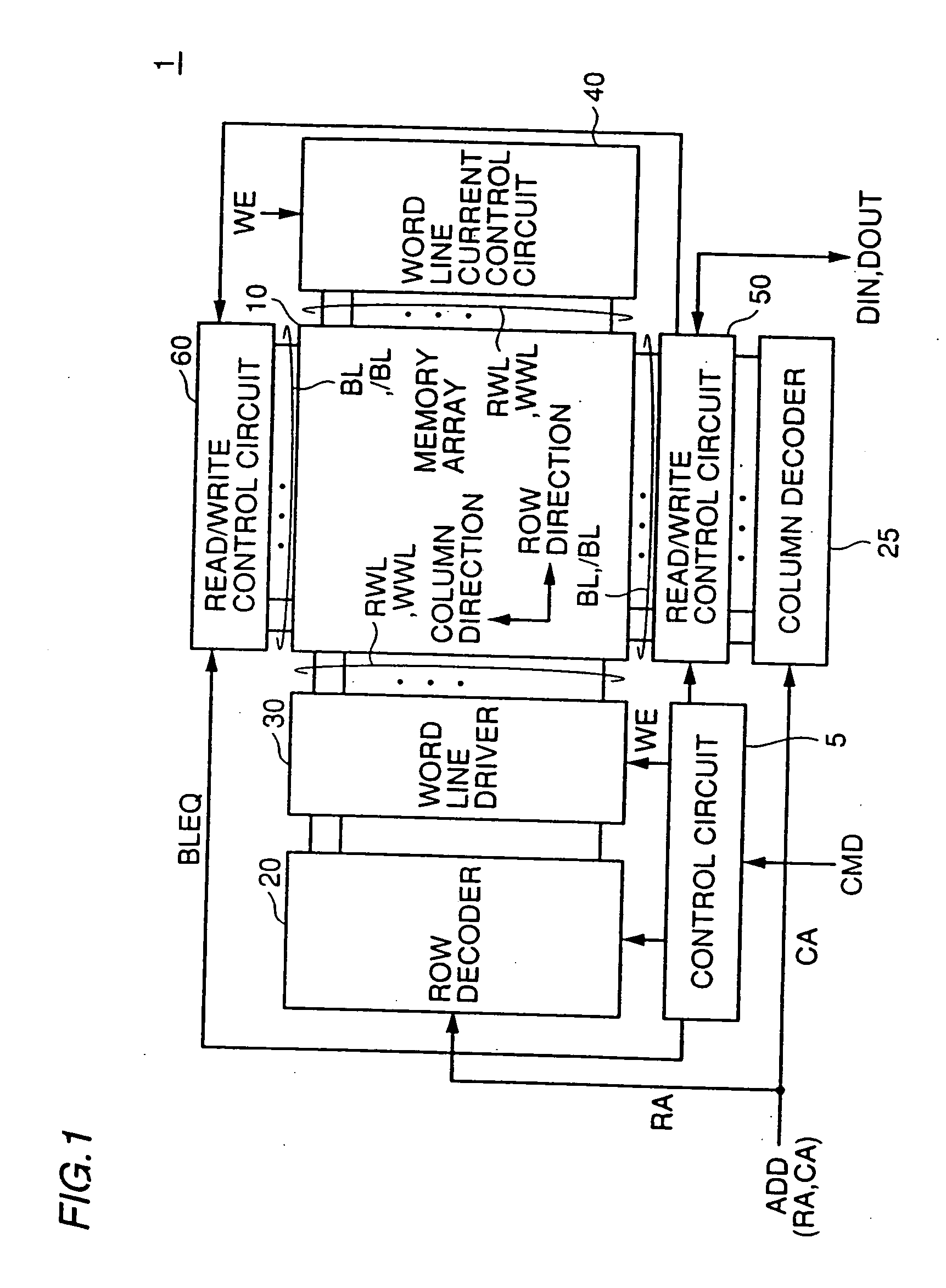 Thin film magnetic memory device including memory cells having a magnetic tunnel junction