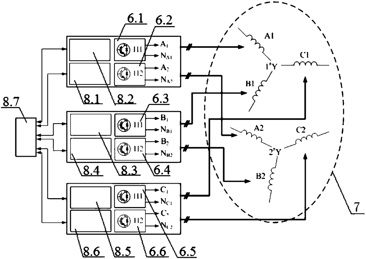 Six-phase linear induction motor energy chain switching control system and six-phase linear induction motor energy chain switching control method