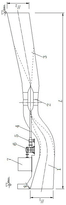 A horizontal axial flow pump device with a front motor and its application method