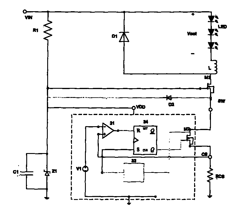 LED drive circuit of source driver with change of output voltage and induction quantity keeping constant current