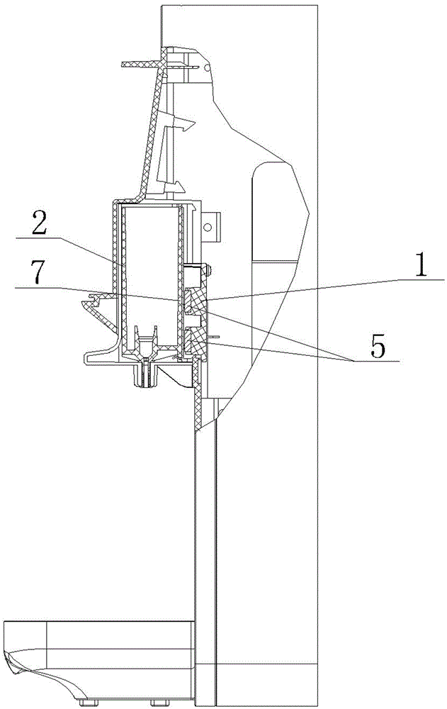 Connection structure between the shell of the coffee machine and the water outlet slider