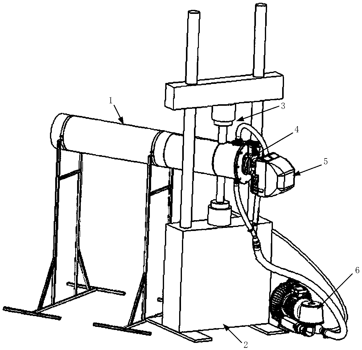 A thermal-mechanical fatigue test device for thermal barrier coatings in a gas environment