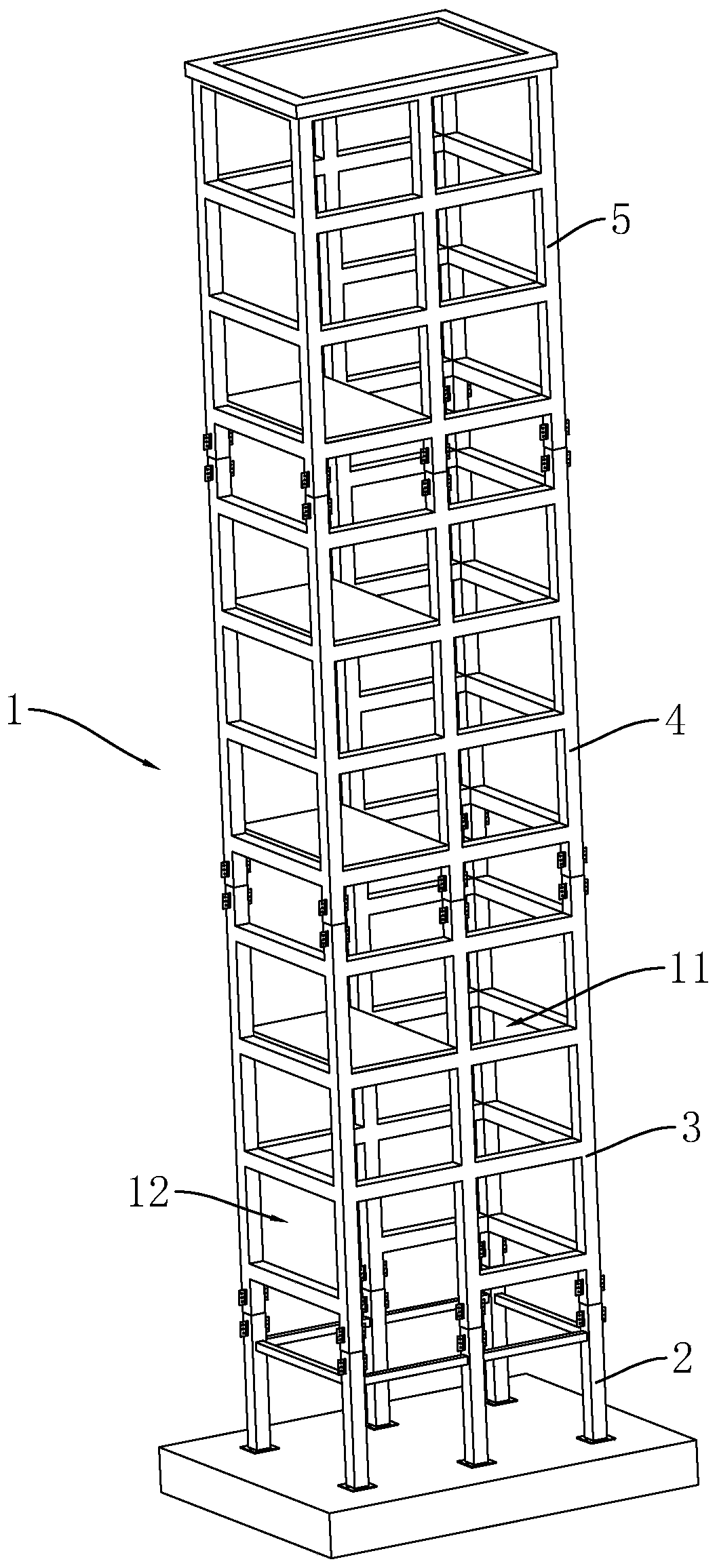 Integrated steel structure shaft with lift halls and construction process thereof