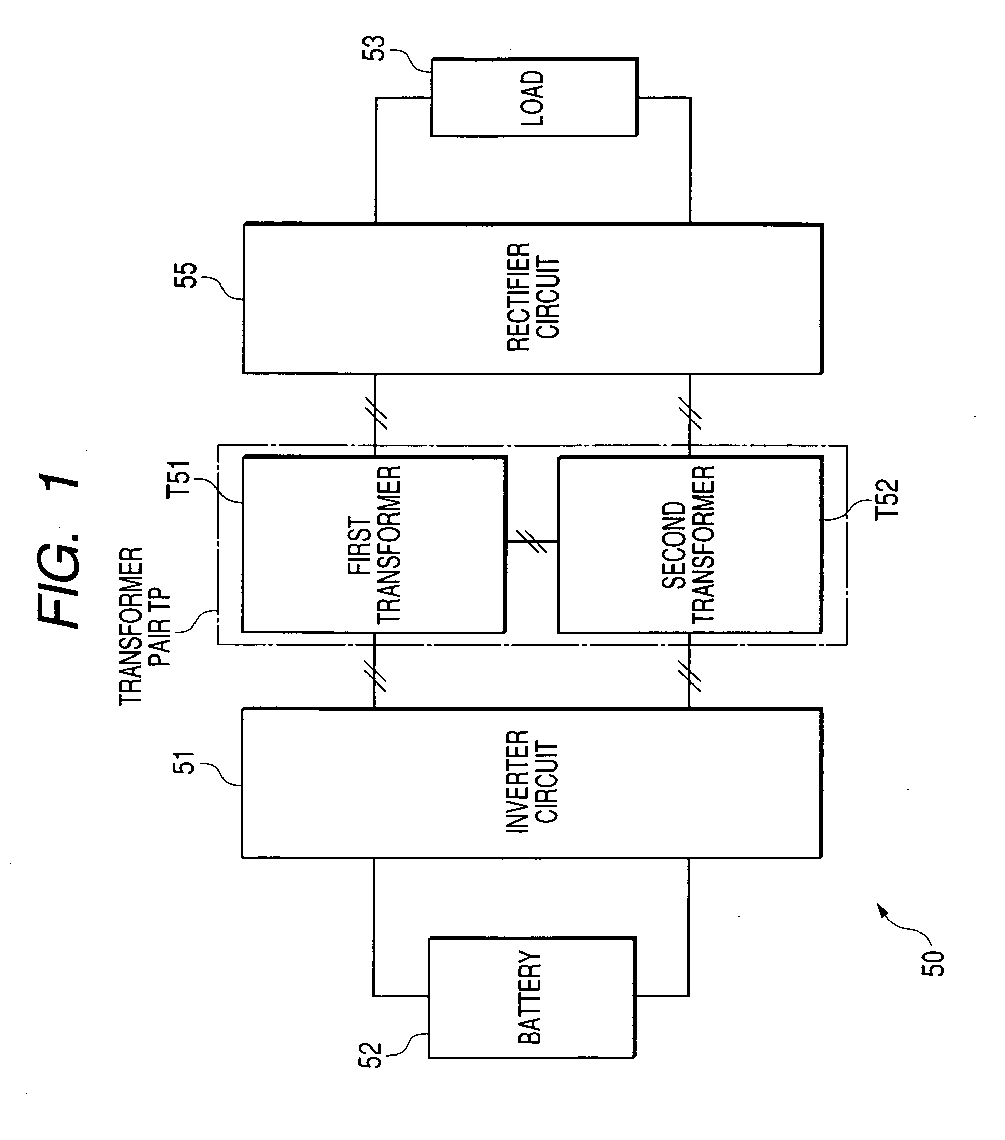 Dc-dc converter with integrated transformer assembly composed of transformer pair