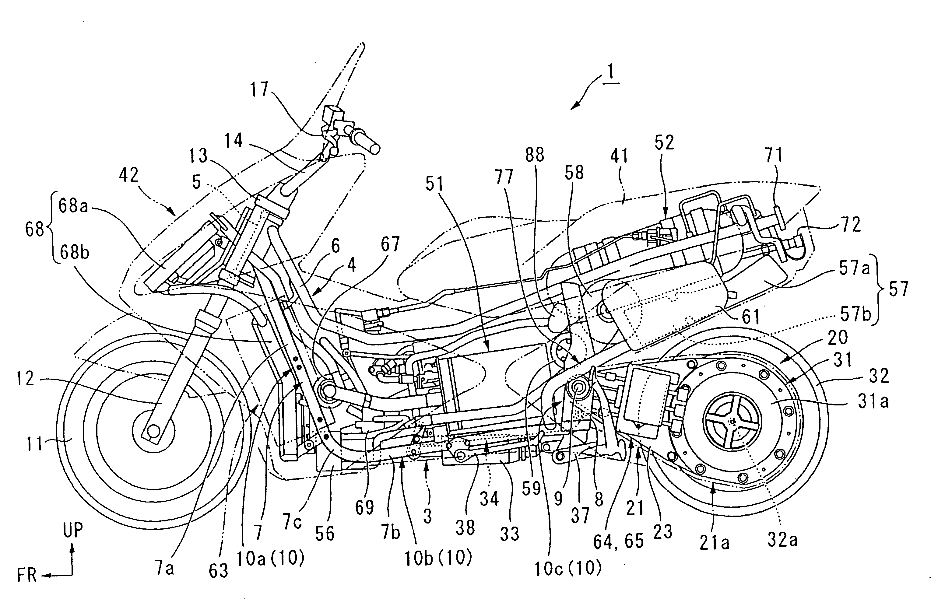 Intake structure in fuel cell powered vehicle, and motorcycle with fuel cell mounted thereon