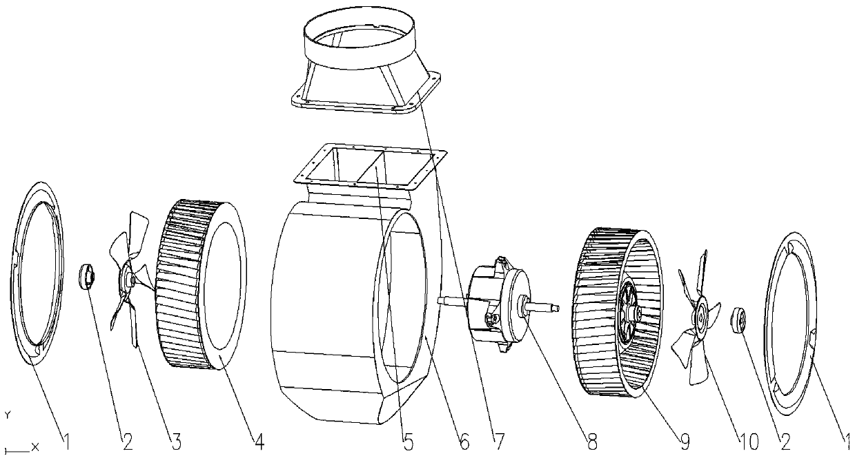 Middle-arranged double-axial-flow centrifugal fan