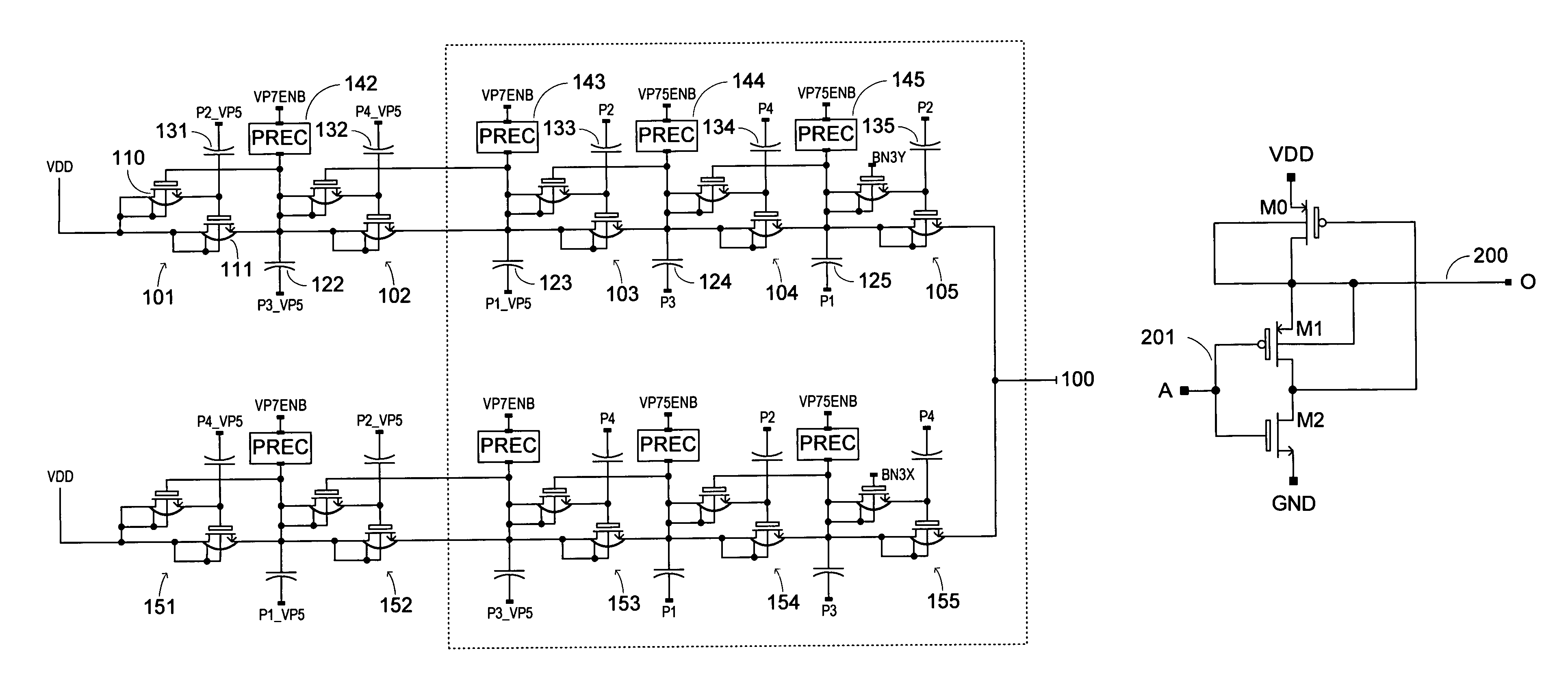 Multi-stage charge pump without threshold drop with frequency modulation between embedded mode operations