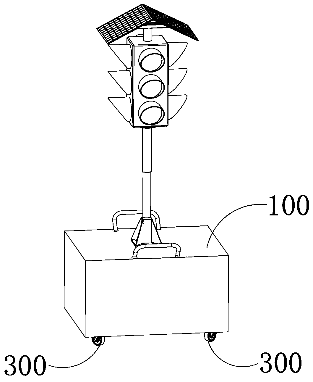 Directional deflection self-locking method for universal wheels of mobile traffic signal lamp